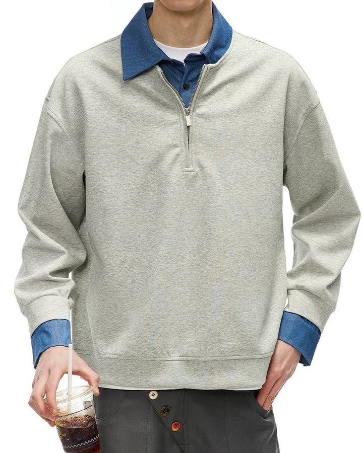 Additional product image of Layered Denim Collar Half-Zip Jacket