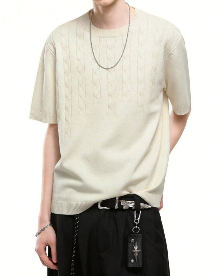 Side view of Cable Knit Oversized T-Shirt