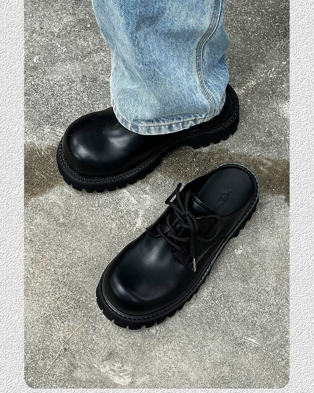 Additional product image of Black Leather Chunky Platform Slip-On Shoes