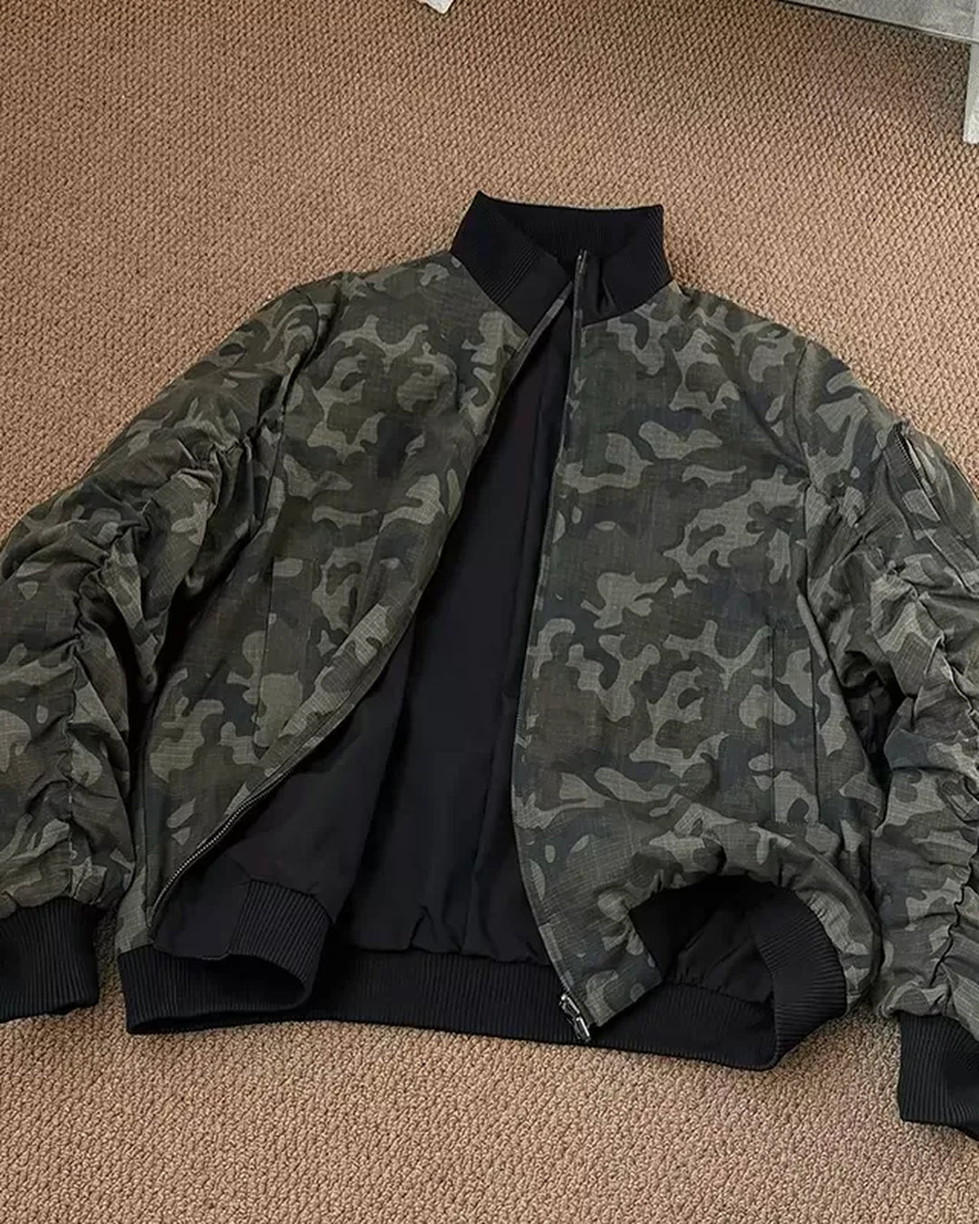 Lifestyle styling view of Camouflage Bomber Jacket