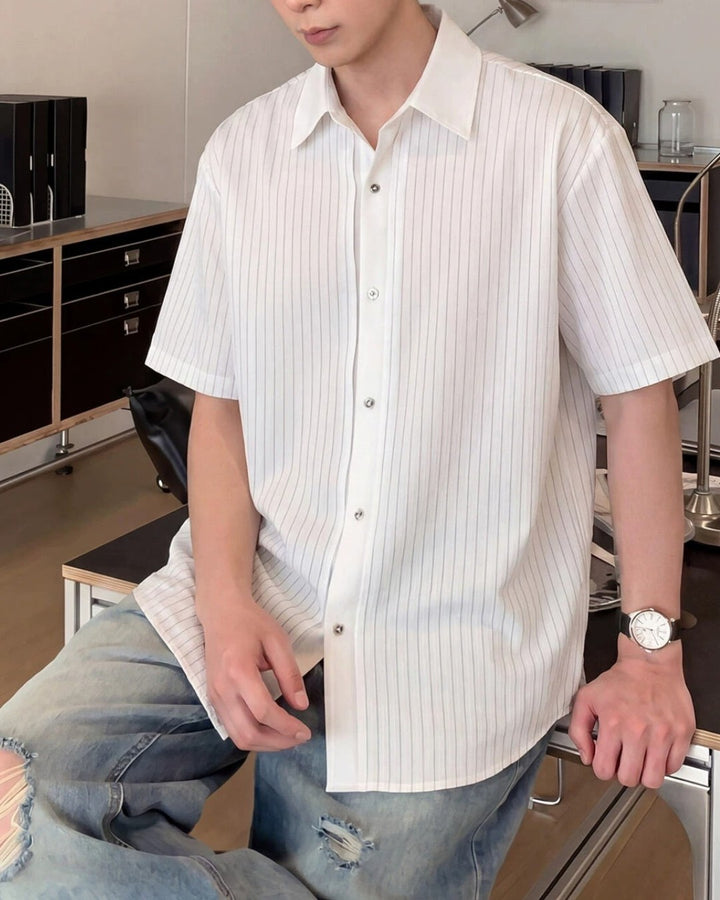 STEP BLOCK MT561 Contrast Collar Short Sleeve Button-Up Shirt