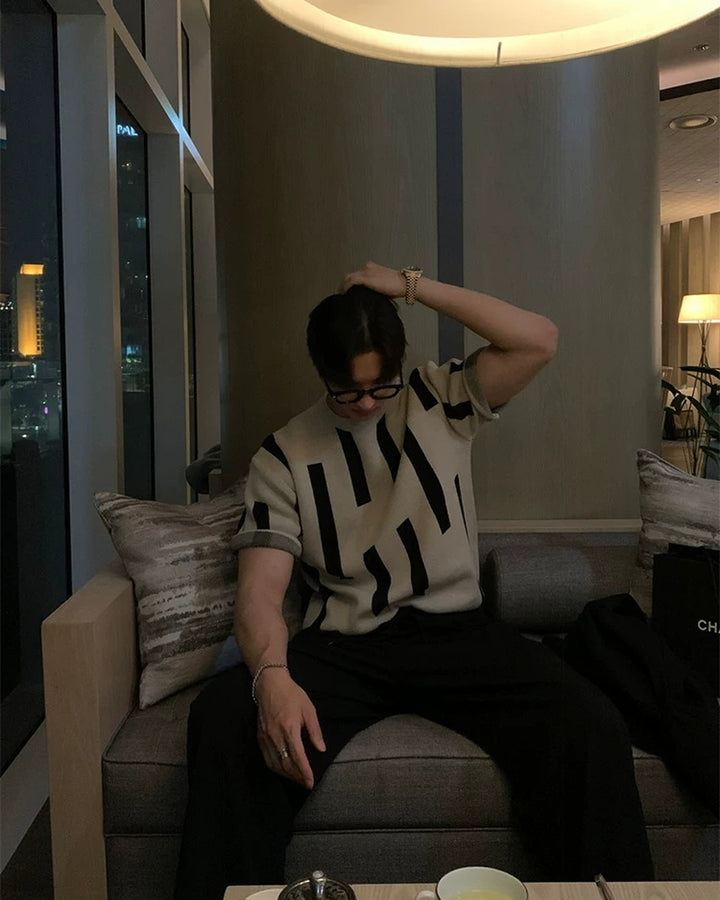 Additional product image of Beige and Black Striped Knit Oversized T-Shirt