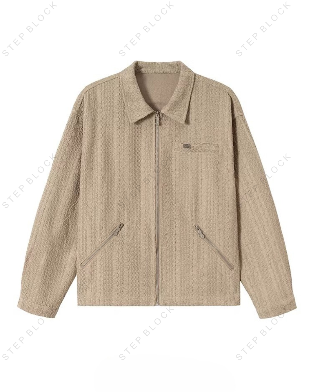 STEP BLOCK ST006 Textured Woven Camp Collar Harrington Jacket
