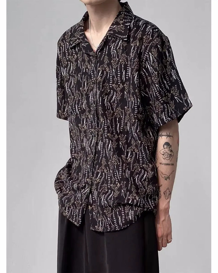 Front view of Floral Print Short Sleeve Loose Shirt