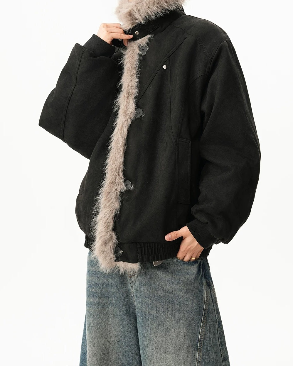 Additional product image of Reversible Shearling Lined Ribbed Collar Bomber Jacket