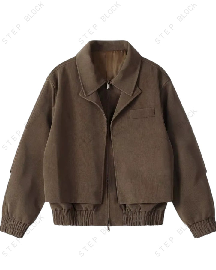 STEP BLOCK ST061 Cropped Boxy Stand Collar Minimalist Workwear Jacket