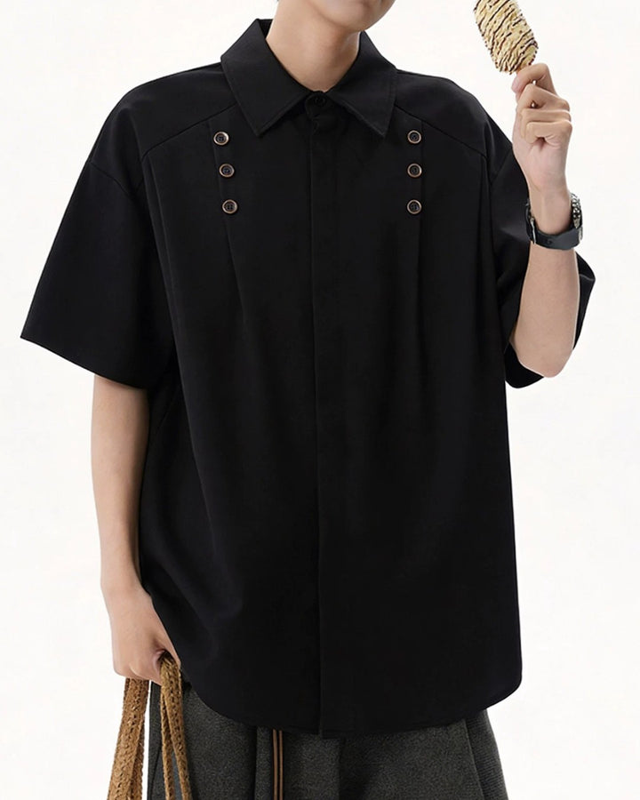 STEP BLOCK MT558 Multi-Button Layered Short Sleeve T-Shirt - Techwear Aesthetic