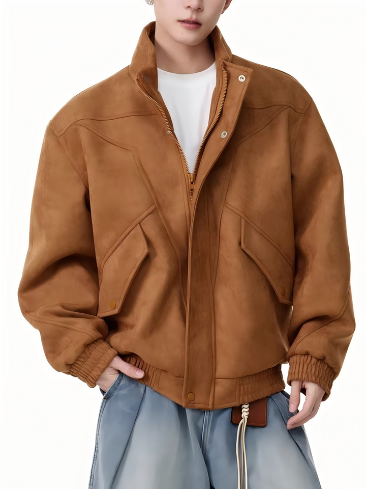 STEP BLOCK ST025 Washed Stand Collar Oversized Bomber Jacket