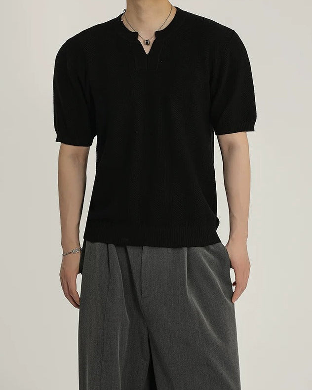 Lifestyle styling view of Textured V-Neck Oversized T-Shirt