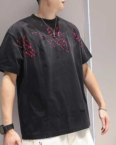 Close-up detail of Black Splatter Print Oversized T-Shirt