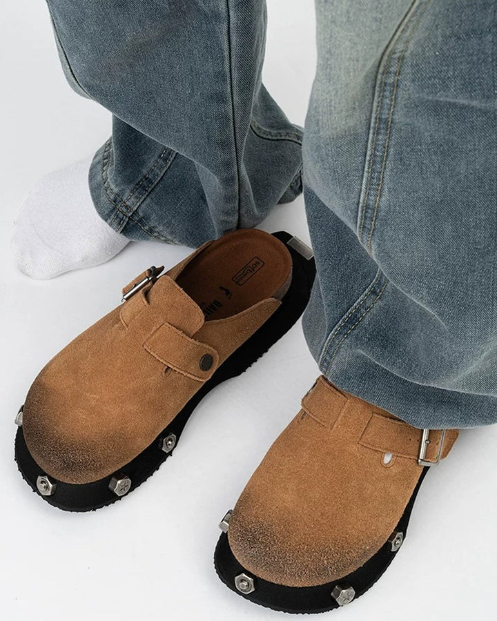 Additional product image of Beige Suede Chunky Platform Clogs Shoes