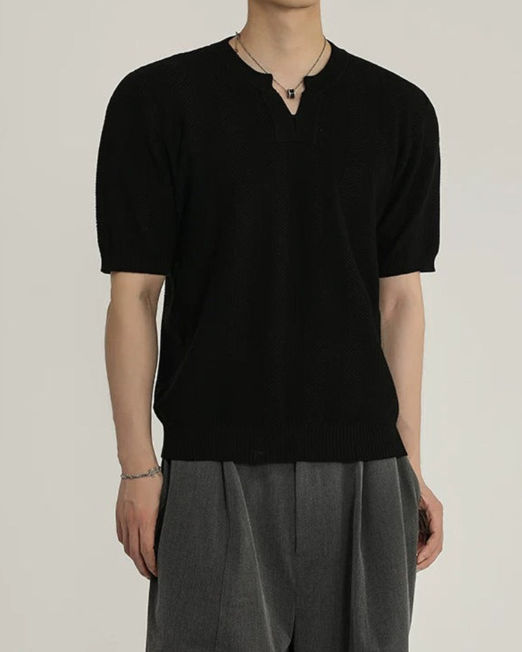 Close-up detail of Textured V-Neck Oversized T-Shirt
