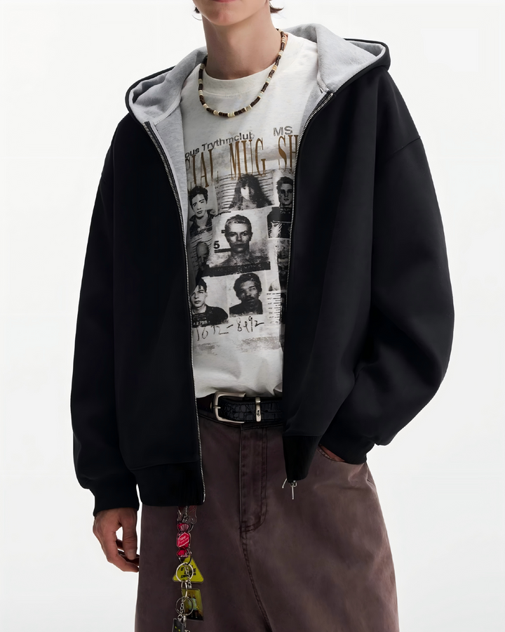 STEP BLOCK ST029 Reversible Fleece-Lined Full-Zip Oversized Hoodie