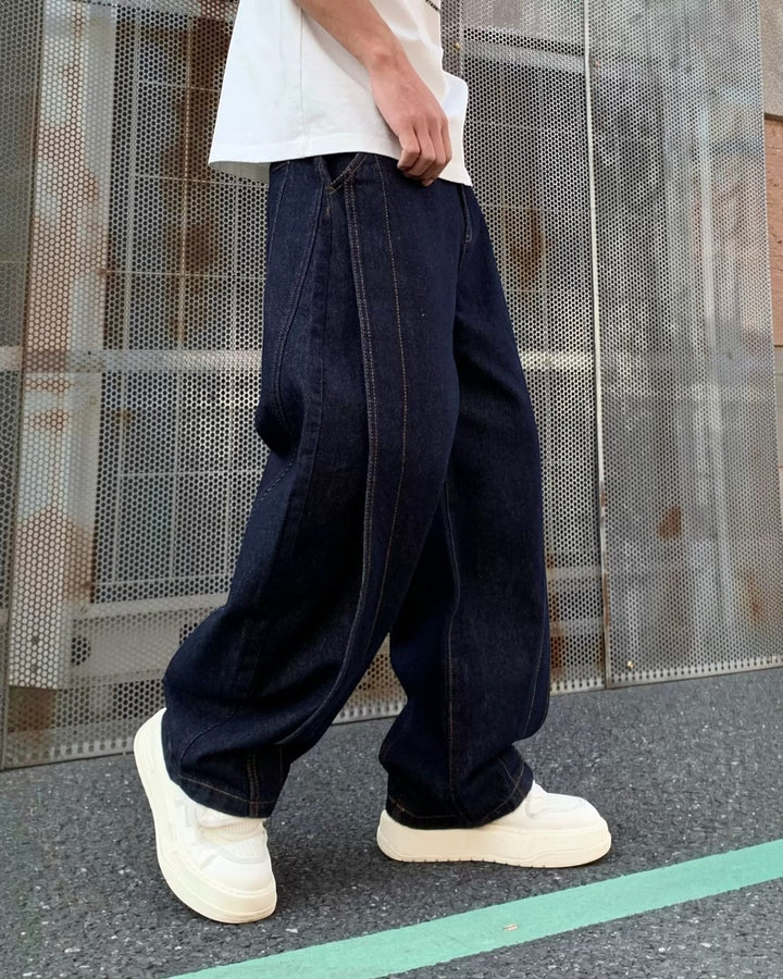 Close-up detail of Raw Denim Wide Leg Jeans