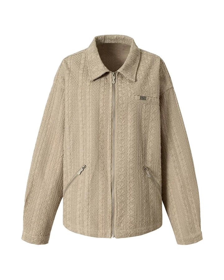 Front view of Textured Camp Collar Harrington Jacket