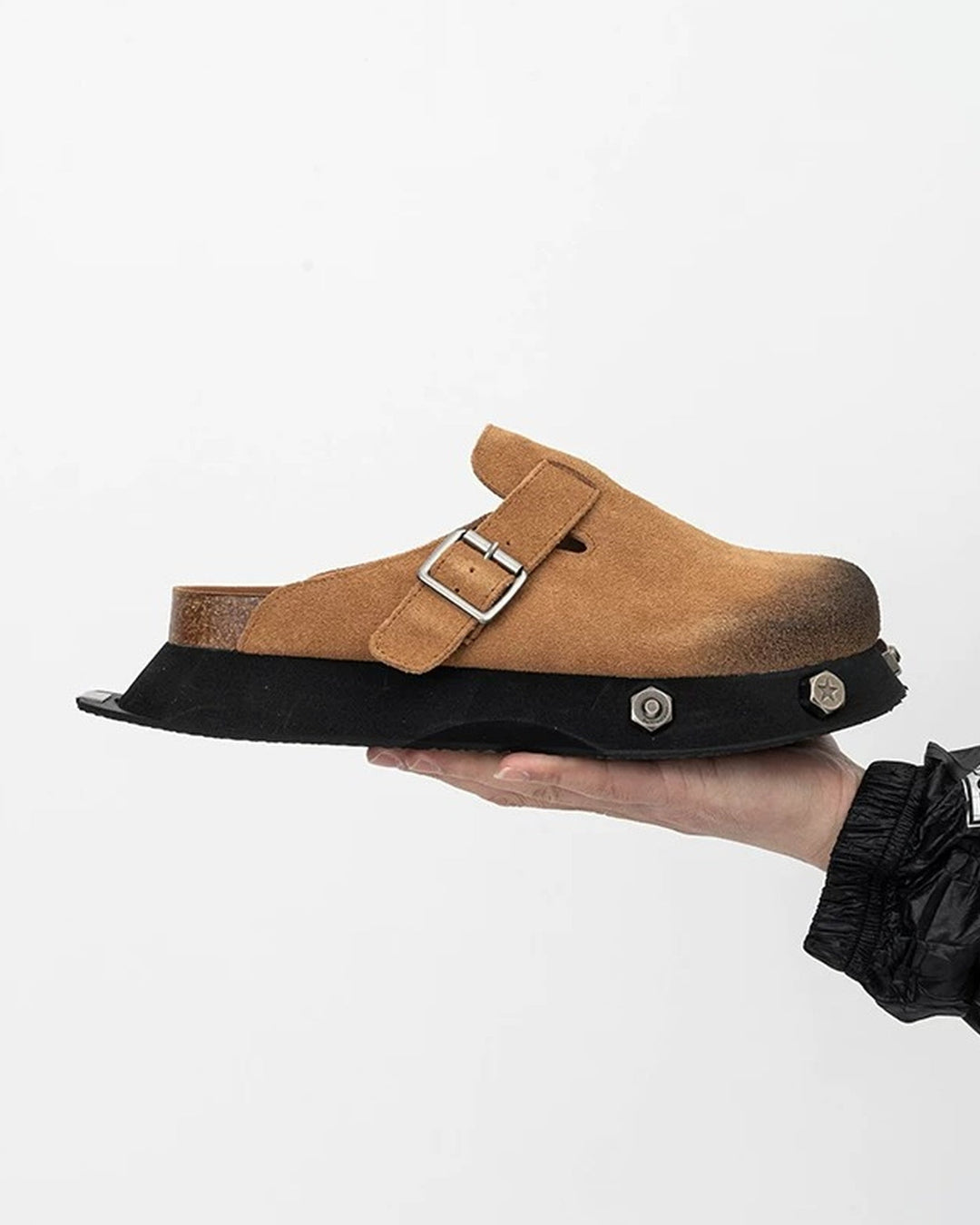 Additional product image of Beige Suede Chunky Platform Clogs Shoes