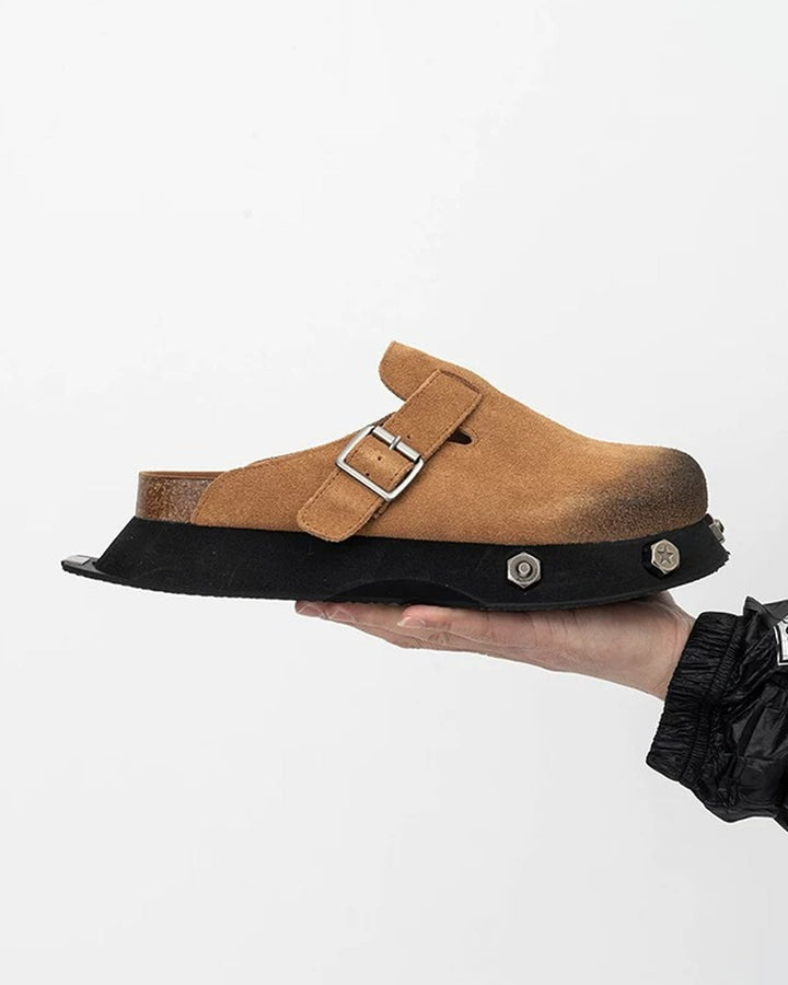 Additional product image of Beige Suede Chunky Platform Clogs Shoes