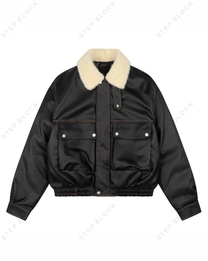 STEP BLOCK ST062 fleece collar sherpa flight bomber jacket