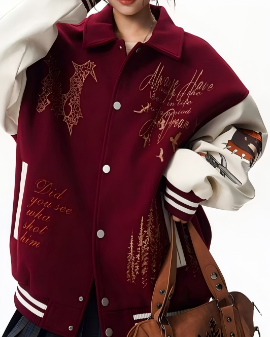 STEP BLOCK ST060 Embroidered Graphic Ribbed Collar Varsity Baseball Jacket