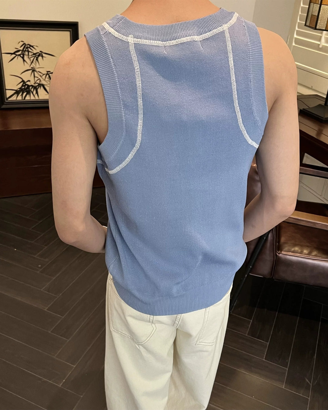 Front view of Contrast Stitch Knit Tank Top