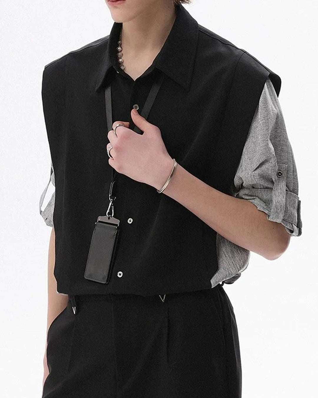 Close-up detail of Color Block Patchwork Shirt