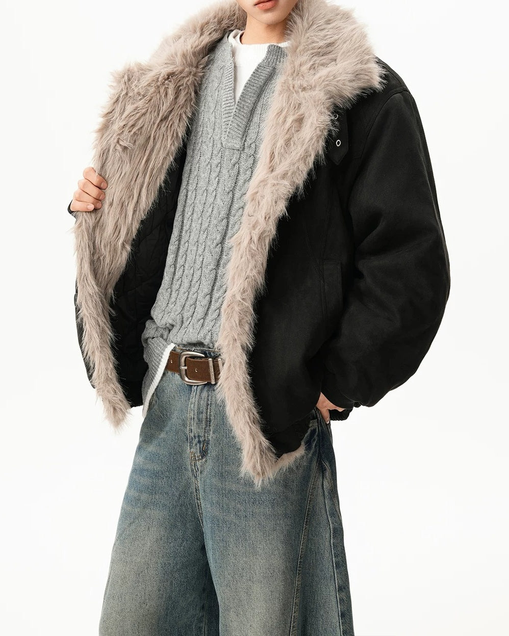 Additional product image of Reversible Shearling Lined Ribbed Collar Bomber Jacket