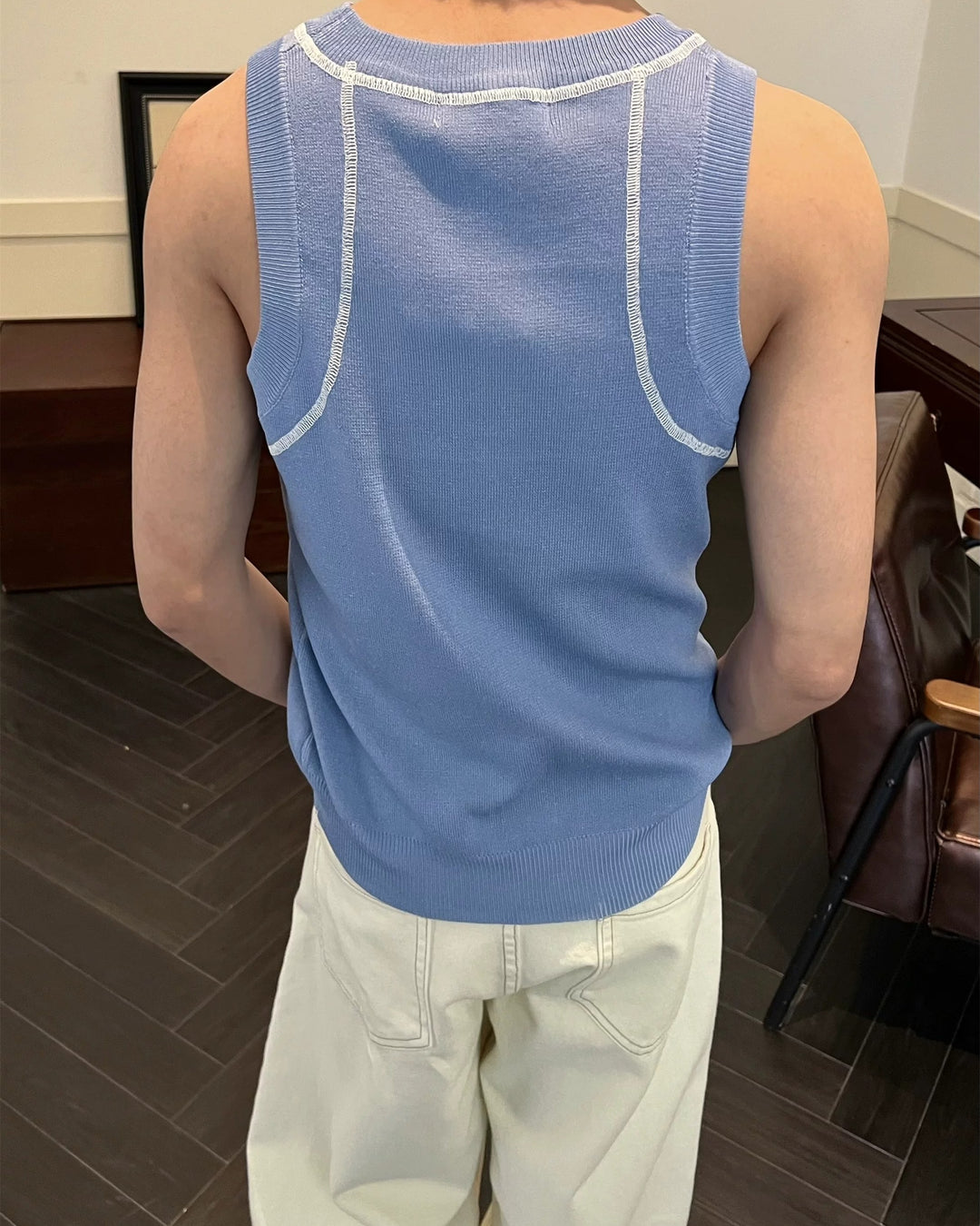 Close-up detail of Contrast Stitch Knit Tank Top