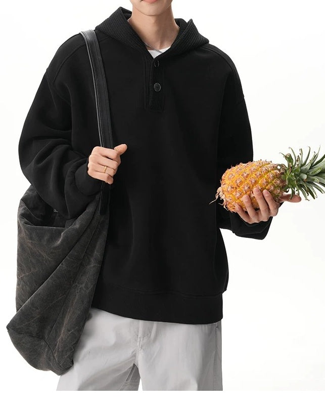 Additional product image of Minimalist Henley Neck Oversized Pullover Hoodie