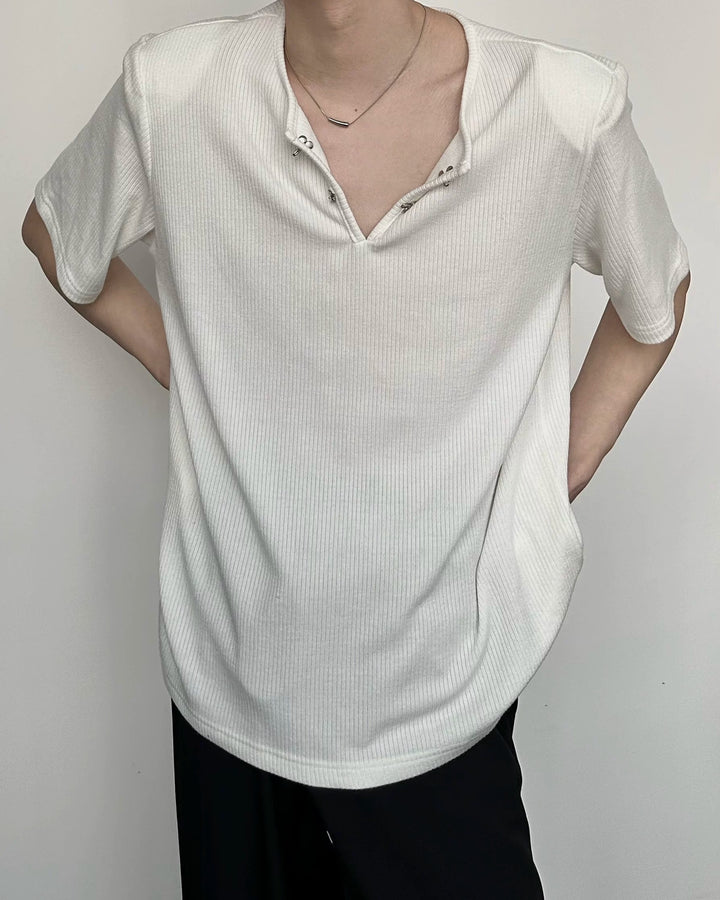 Lifestyle styling view of Ribbed V-Neck Oversized T-Shirt