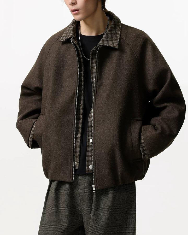Additional product image of Plaid Contrast Lined Stand Collar Oversized Workwear Jacket