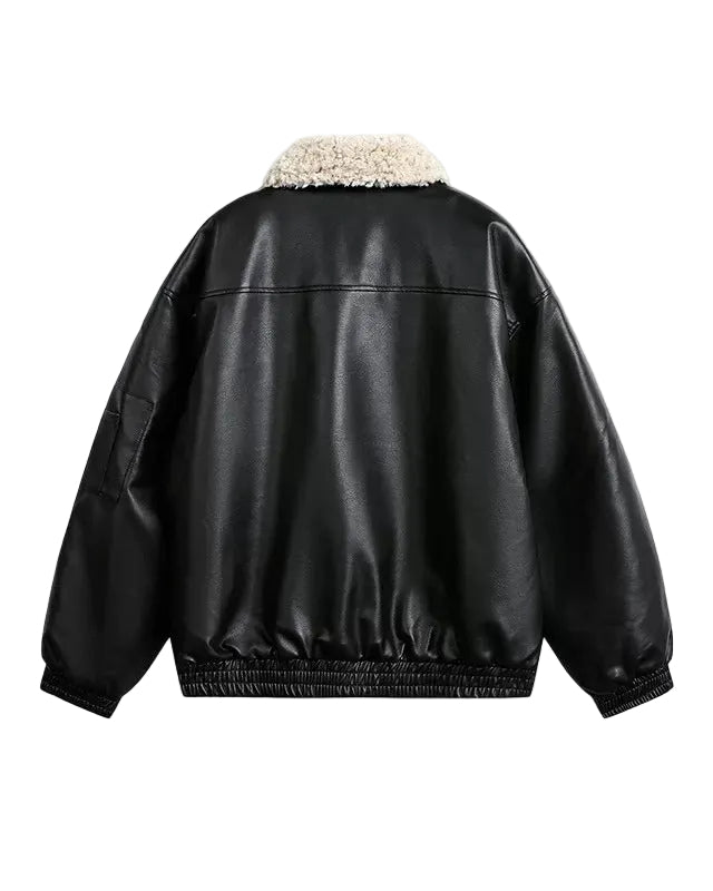 Close-up detail of Shearling Collar Leather Jacket