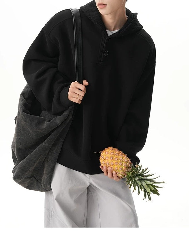 Additional product image of Minimalist Henley Neck Oversized Pullover Hoodie