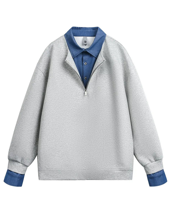 Additional product image of Layered Denim Collar Half-Zip Jacket