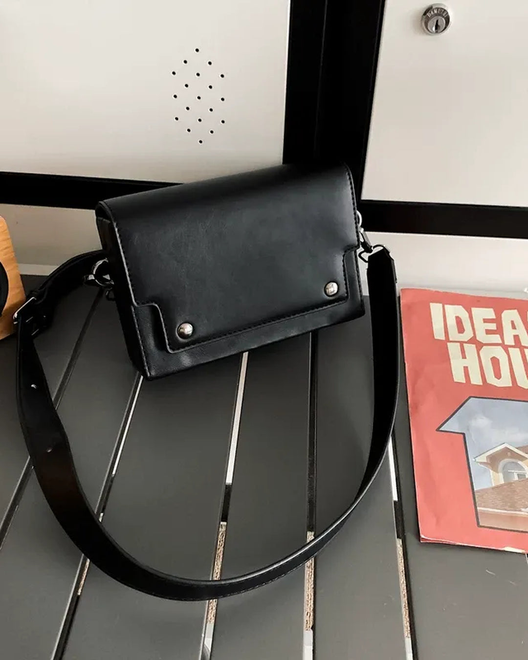 Lifestyle styling view of Minimalist Leather Crossbody Bag