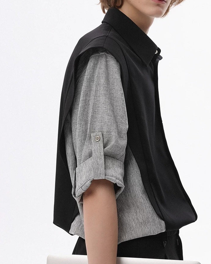 Back view of Color Block Patchwork Shirt