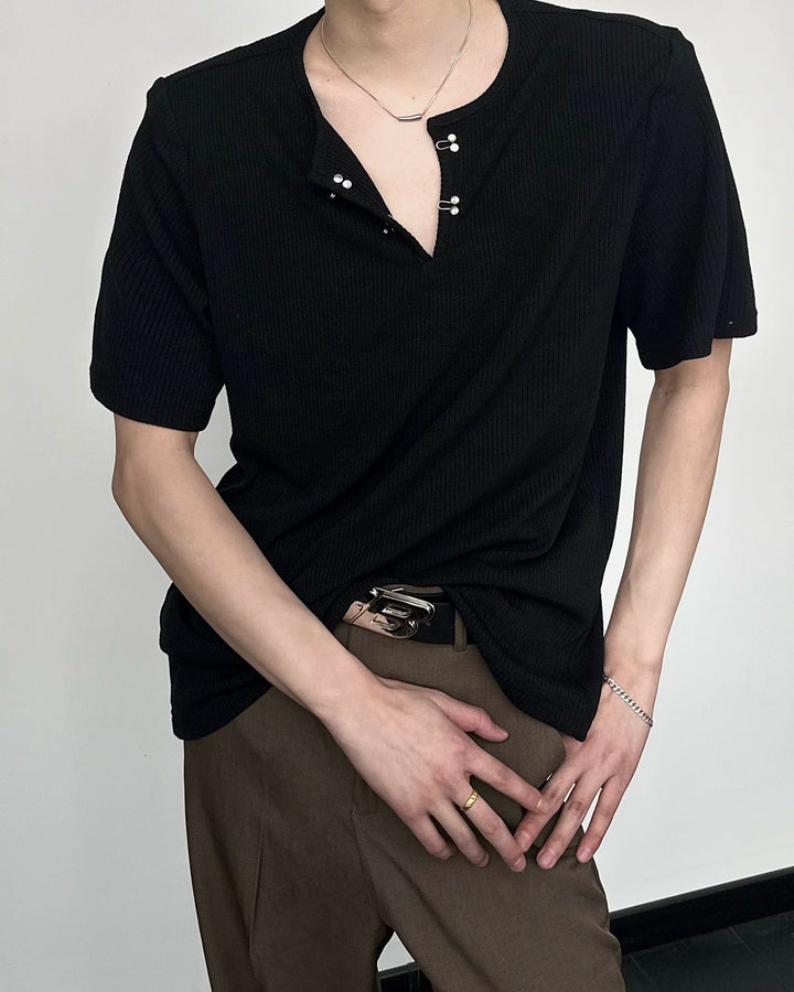 Additional product image of Ribbed V-Neck Oversized T-Shirt