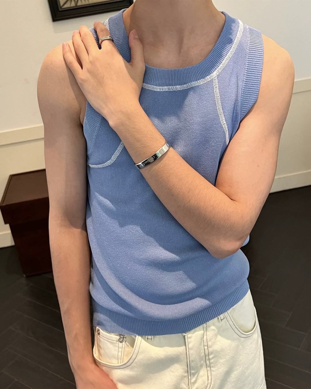 Back view of Contrast Stitch Knit Tank Top