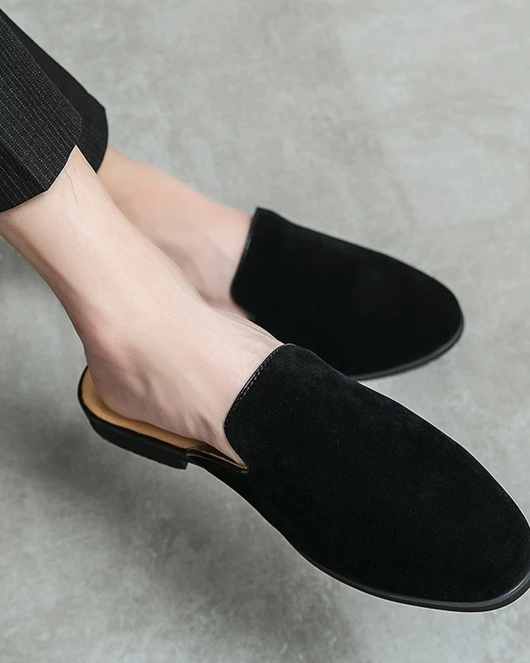 Side view of Black Suede Slip-On Shoes