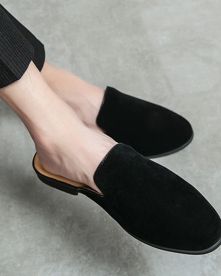 Side view of Black Suede Slip-On Shoes