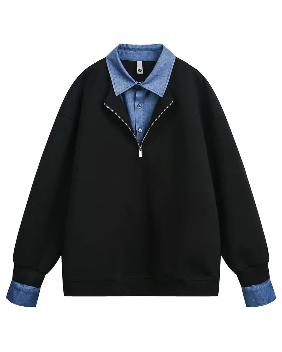 Additional product image of Layered Denim Collar Half-Zip Jacket