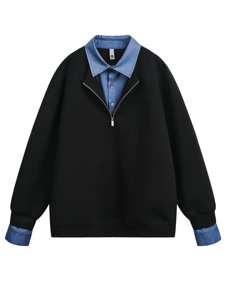 Additional product image of Layered Denim Collar Half-Zip Jacket