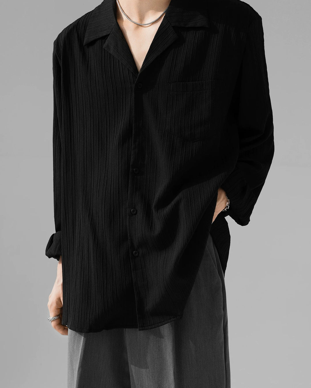 Additional product image of Crinkle Camp Collar Long Sleeve Shirt