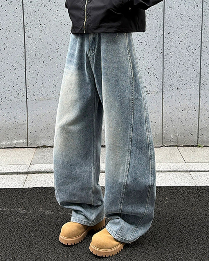 Back view of Grey Distressed Baggy Flare Jeans