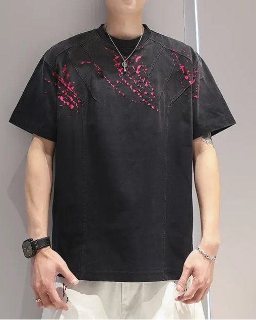 Side view of Black Splatter Print Oversized T-Shirt