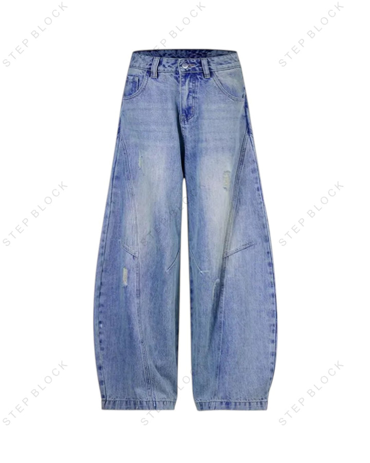 STEP BLOCK MT055 vintage washed distressed baggy jeans