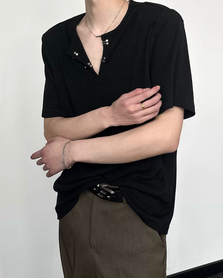 Additional product image of Ribbed V-Neck Oversized T-Shirt