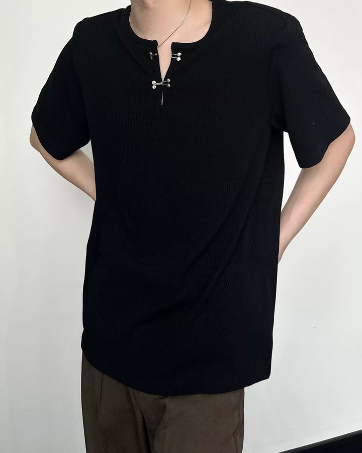 Additional product image of Ribbed V-Neck Oversized T-Shirt