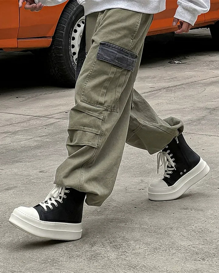 Front view of Black and White High-Top Minimalist Shoes