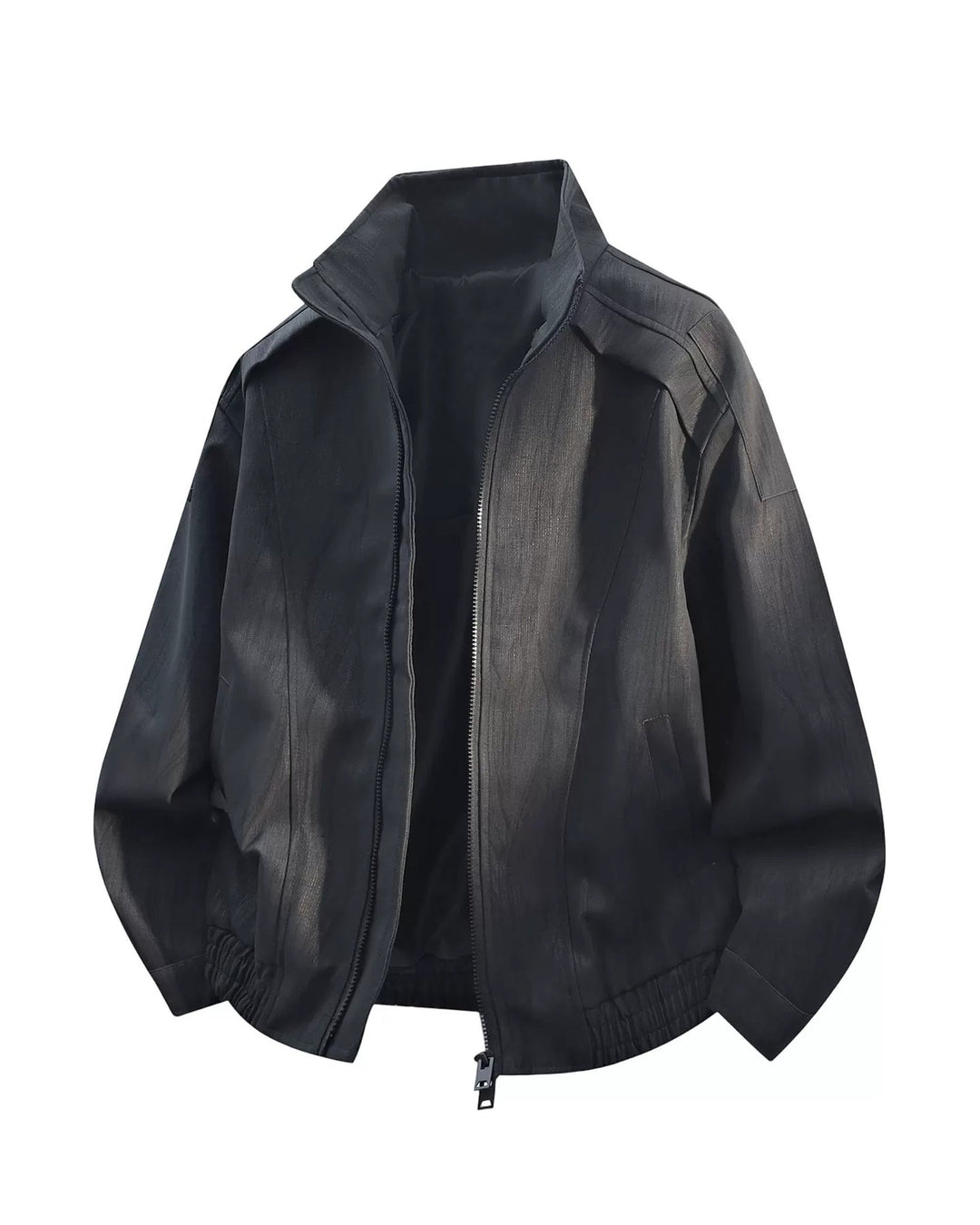 Close-up detail of Washed Oversized Stand Collar Bomber Jacket