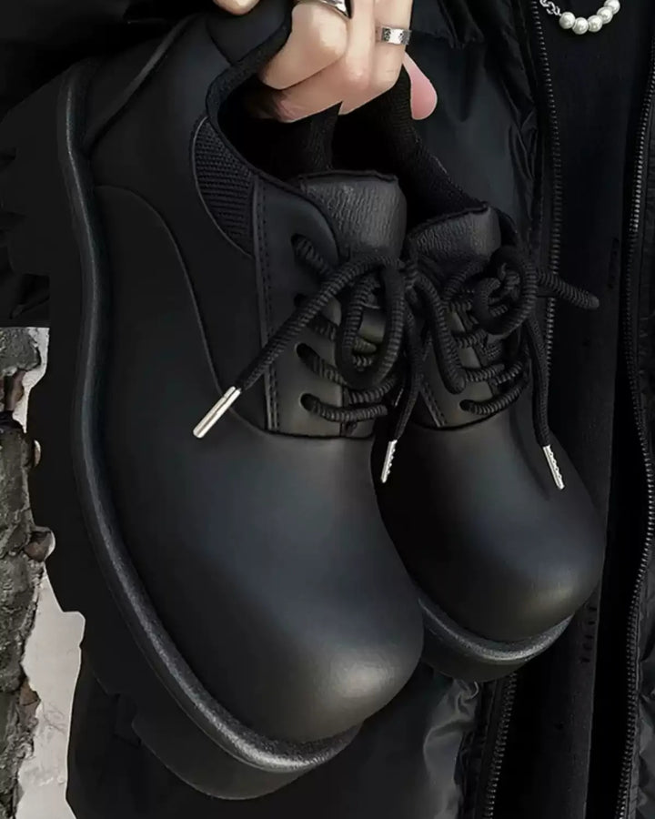 Back view of Black Leather Chunky Platform Gothic Shoes